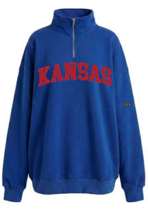 Hype and Vice Kansas Jayhawks Womens Royal Blue Oversized Qtr Zip