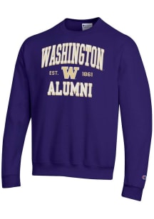 Champion Washington Huskies Mens Purple Est Alumni Powerblend Long Sleeve Crew Sweatshirt