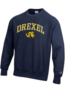 Champion Drexel Dragons Mens Navy Blue Vintage Wash Reverse Weave Long Sleeve Crew Sweatshirt