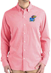 Cutter and Buck Kansas Jayhawks Mens Red Gingham LS Woven Long Sleeve Dress Shirt