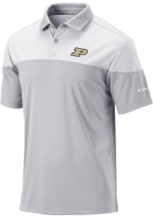 Columbia Purdue Boilermakers Mens Grey Heat Seal Omni Wick Best Ball Short Sleeve Polo