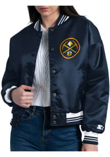 Starter Denver Nuggets Womens Navy Blue Arch Stripe Satin Medium Weight Jacket
