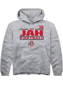 Omar Jah Rally Ohio State Buckeyes Youth NIL Stacked Box Long Sleeve Player Hoodie Grey