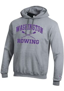 Champion Washington Huskies Mens Grey Rowing Icon Powerblend Long Sleeve Hoodie
