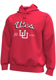 Under Armour Utah Utes Mens Red Icon Fleece Long Sleeve Hoodie