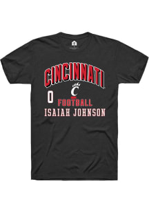 Isaiah Johnson Cincinnati Bearcats Black Football NIL Arch Logo Short Sleeve Player T Shirt