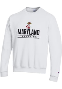 Champion Maryland Terrapins Mens White Tackle Twill Long Sleeve Crew Sweatshirt