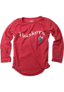 Wes and Willy Nebraska Cornhuskers Girls Red Team Script Long Sleeve T-Shirt