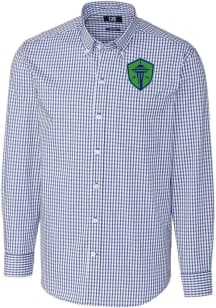 Cutter and Buck Seattle Sounders FC Mens Blue Easy Care Gingham Long Sleeve Dress Shirt