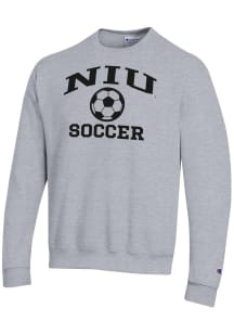 Champion Northern Illinois Huskies Mens Grey Soccer Icon Powerblend Long Sleeve Crew Sweatshirt