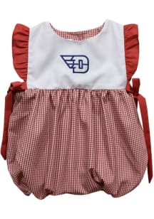 Vive La Fete Dayton Flyers Baby Girls Red Gingham Bubble Short Sleeve Dress