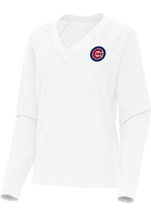 Antigua Chicago Cubs Womens White Varsity Crew Sweatshirt