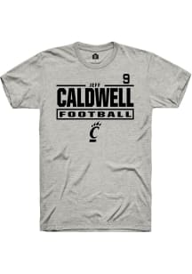Jeff Caldwell Cincinnati Bearcats Ash Football NIL Stacked Box Short Sleeve Player T Shirt