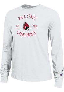 Champion Ball State Cardinals Womens White Circle Est Date Core LS Tee