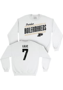 Bianka Lulic  Campus Ink Purdue Boilermakers Youth White NIL Slant Long Sleeve Crew Sweatshirt