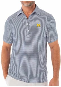 Michigan Wolverines Mens Navy Blue Hobby Stripe Short Sleeve Fashion Polo