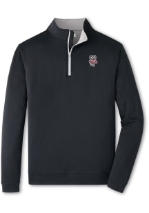 Peter Millar Wisconsin Badgers Mens Black Perth Long Sleeve Qtr Zip Pullover