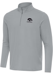 Antigua Iowa Hawkeyes Mens Ash Intent Basketball Long Sleeve Qtr Zip Pullover