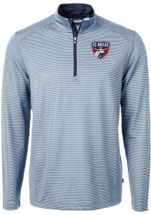 Cutter and Buck FC Dallas Mens Light Blue Virtue Eco Pique Micro Stripe Long Sleeve Qtr Zip Pullov..