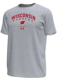 Under Armour Wisconsin Badgers Grey Arch over logo Tech Stretch Short Sleeve T Shirt
