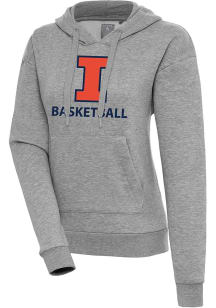 Antigua Illinois Fighting Illini Womens Grey Heather Basketball Victory Hooded Sweatshirt