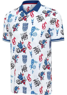 Antigua USMNT Mens Navy Blue Grafitti Short Sleeve Polo
