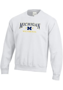 Michigan Wolverines Mens White Embroidered Long Sleeve Crew Sweatshirt