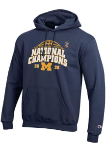 Champion Michigan Wolverines Mens Navy Blue MBB National Champs 2026 Powerblend Long Sleeve Hoodie