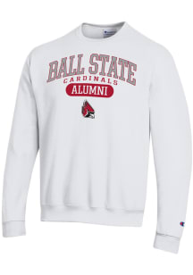 Champion Ball State Cardinals Mens White Pill Box Alumni Powerblend Long Sleeve Crew Sweatshirt