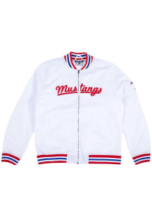 Charlie Hustle SMU Mustangs Mens White Vault Mustangs Script Varsity Light Weight Jacket