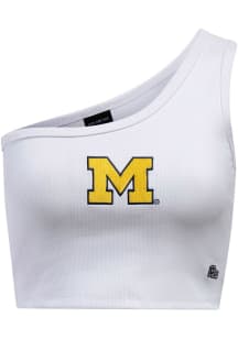 Hype and Vice Michigan Wolverines Womens White Senior Cropped One Shoulder Tank Top