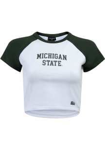 Hype and Vice Michigan State Spartans Womens Green Homerun Crop Short Sleeve T-Shirt