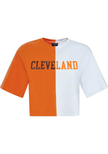 Hype and Vice Cleveland Womens Orange Graphic Short Sleeve T-Shirt