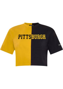 Hype and Vice Pittsburgh Womens Gold Color Block Short Sleeve T-Shirt