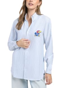 Hype and Vice Kansas Jayhawks Womens Hamptons Long Sleeve Blue Dress Shirt