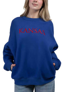 Hype and Vice Kansas Jayhawks Womens Blue Offside Pocket Crew Sweatshirt