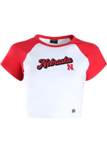 Hype and Vice Nebraska Cornhuskers Womens White Homerun Raglan Short Sleeve T-Shirt