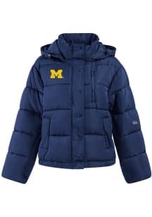 Hype and Vice Michigan Wolverines Womens Navy Blue Puffer Heavy Weight Jacket