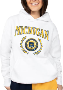 Hype and Vice Michigan Wolverines Womens White Boyfriend Hooded Sweatshirt