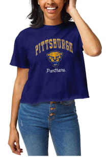 League Pitt Panthers Womens Blue Clothesline Crop Short Sleeve T-Shirt