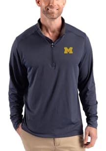 Cutter and Buck Michigan Wolverines Mens Navy Blue Forge Eco Long Sleeve Qtr Zip Pullover