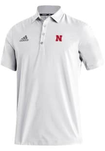 Adidas Nebraska Cornhuskers Mens White Heat Seal Stadium Coaches Short Sleeve Polo