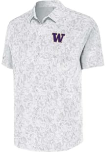 Antigua Washington Huskies Mens White Lush Woven Short Sleeve Dress Shirt