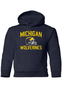 Michigan Wolverines Youth Navy Blue Team Helmet Long Sleeve Hoodie