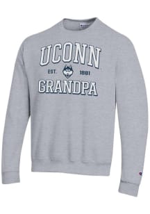 Champion UConn Huskies Mens Grey Est. Date Grandpa Powerblend Long Sleeve Crew Sweatshirt