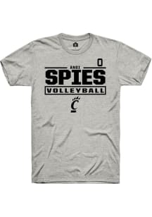 Andi Spies Cincinnati Bearcats Ash NIL Stacked Box Short Sleeve Player T Shirt