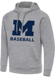 Antigua Michigan Wolverines Mens Grey Heather Baseball Victory Long Sleeve Hoodie