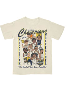 Michigan Wolverines White National Champions Team Caricature Short Sleeve Fashion Player T Shirt