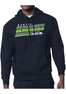 Starter Seattle Seahawks Mens Navy Blue Logo Push Long Sleeve Hoodie