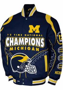 Mens Michigan Wolverines Football Commemorative Cotton Twill Heavyweight Jacket - Navy Blue